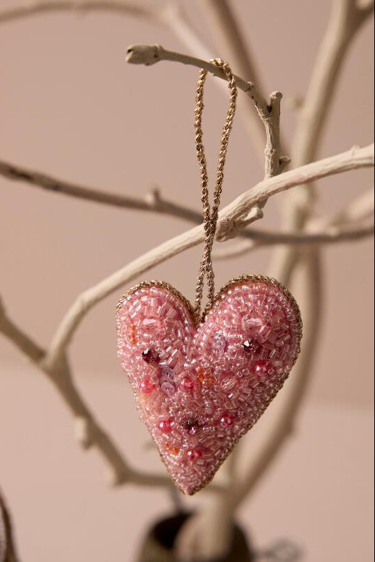 Perle hjerte juleophæng - pink